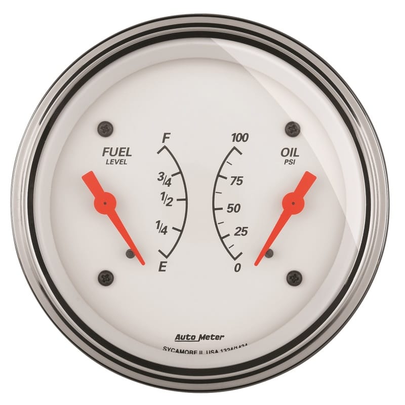 AutoMeter — AutoMeter Gauge Dual Fuel & Oilp 3-3/8in. 0 Ohm(e) to 90 Ohm(f)& 100PSI Elec Arctic White
GA 3.4" OIL/FU 90 AW