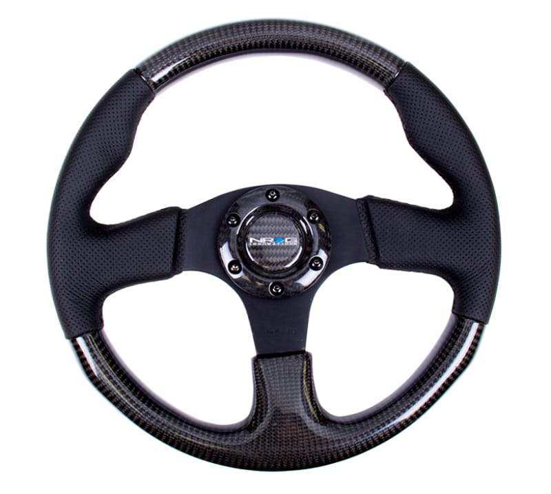 NRG — NRG Carbon Fiber Steering Wheel (315mm) Leather Trim w/Black Stitching