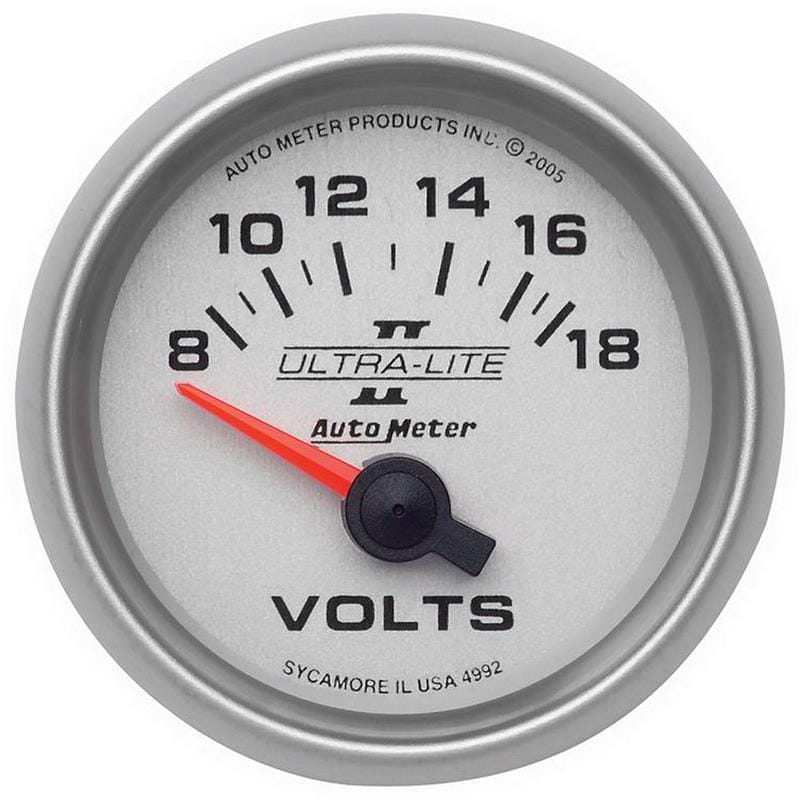 AutoMeter — Autometer Ultra-Lite II 52mm 8-18 Volt Short Sweep Electronic Voltmeter
2-1/16" VOLTMETER, 8
