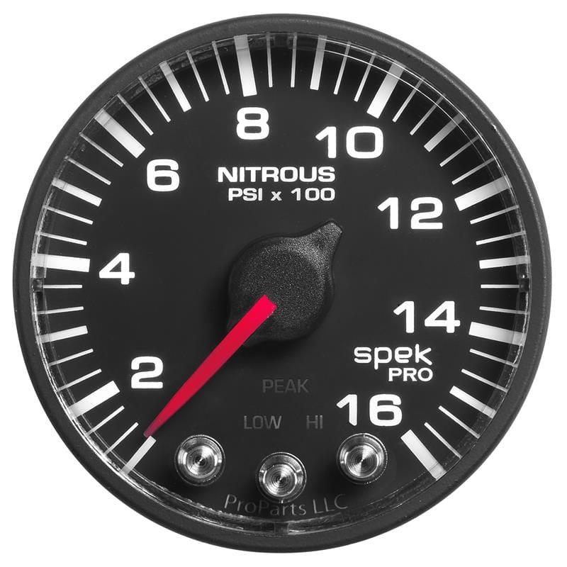 AutoMeter — GAUGE, NITROUS PRESS, 2 1/16" , 1600PSI, STEPPER MOTOR W/PK & WRN, BLK/BLK, SPEK