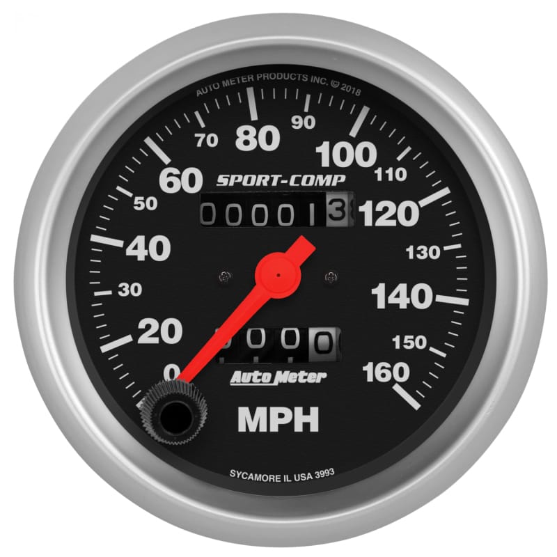 AutoMeter — AutoMeter Sport-Comp Speedometer Gauge 3-3/8in. - 0-160MPH - Mechanical - In-Dash