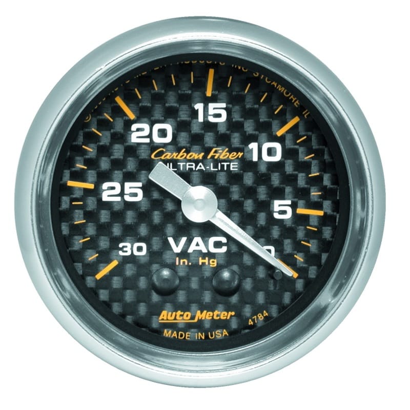 AutoMeter — Autometer 2-1/16in Vacuum Gauge Carbon Fiber Mechanical 30Hg
GA 2" VAC MECH CF