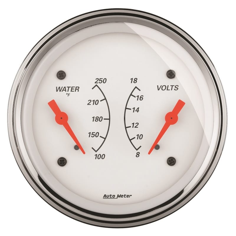 AutoMeter — AutoMeter Gauge Dual Wtmp & Volt 3-3/8in. 250 Deg. F & 18V Elec Arctic White
GA 3.4" WTMP/VOLT AW