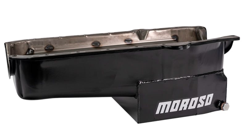 Moroso — Moroso 86-Up Chevrolet Small Block (w/1 Pc Rear Main Seal) Wet Sump 7qt 7.5in Steel Oil Pan - Black