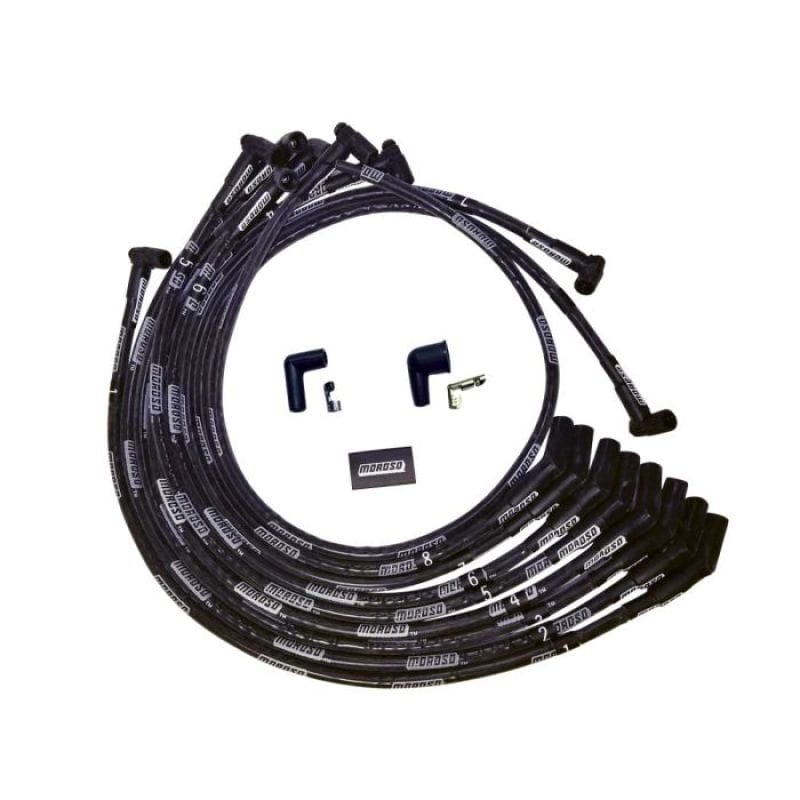 Moroso — Moroso SB Ford 351W 135 Plug HEI Dist Sleeved Ultra Spark Plug Wire Set - Black