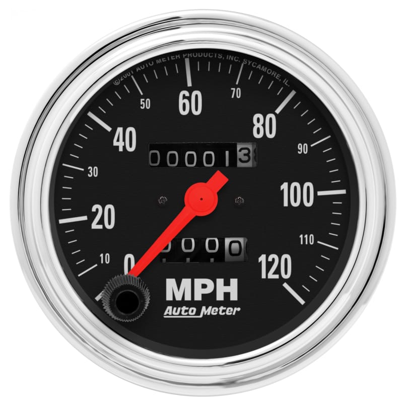 AutoMeter — Autometer Traditional Chrome 3-3/8in 120 MPH In-Dash Full Sweep Mechanical Speedometer
3-3/8" SPEEDO, 120 M