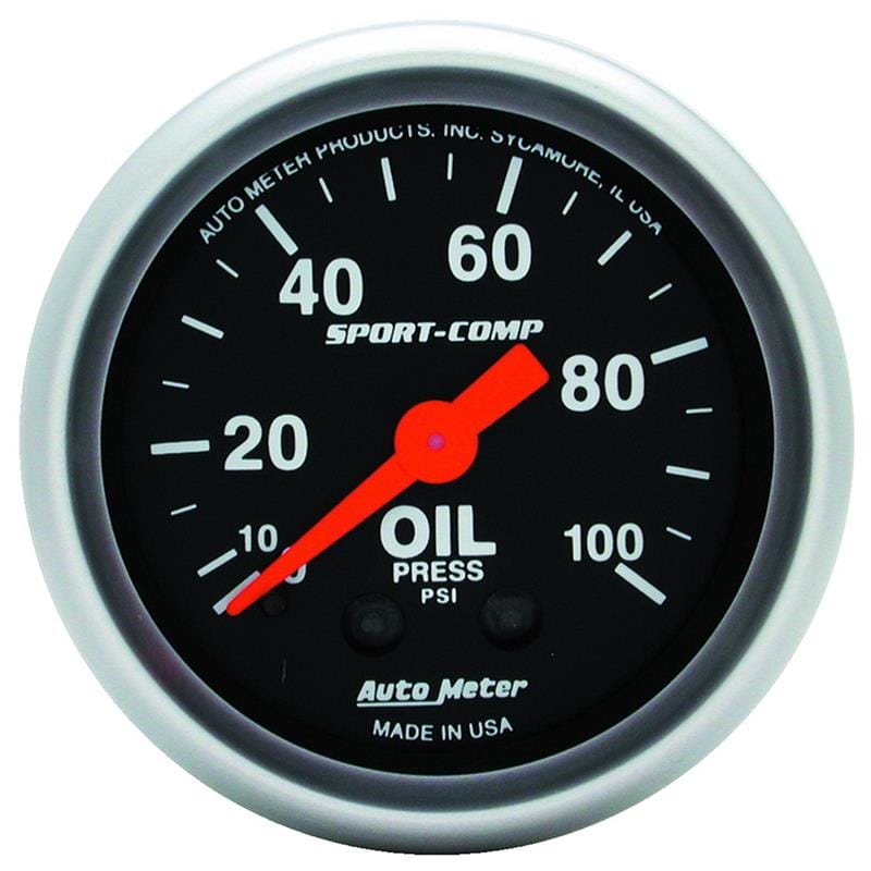 AutoMeter — GAUGE, OIL PRESSURE, 2 1/16", 100PSI, MECHANICAL, SPORT-COMP