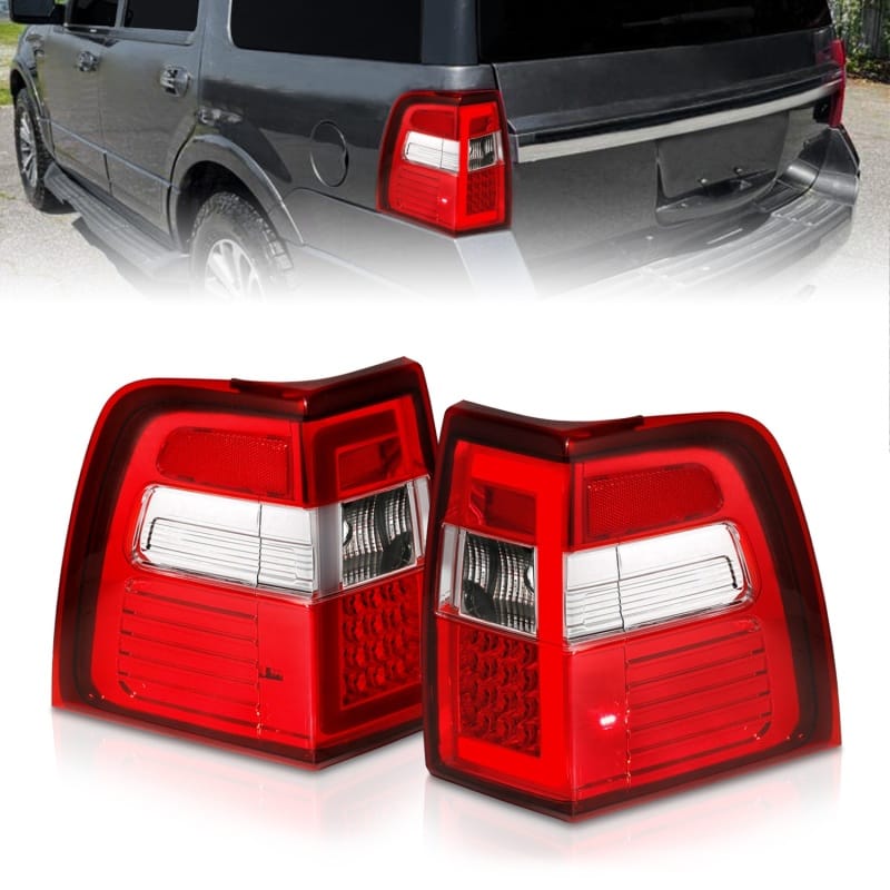 ANZO — ANZO 07-17 For Expedition LED Taillights w/ Light Bar Chrome Housing Red/Clear Lens