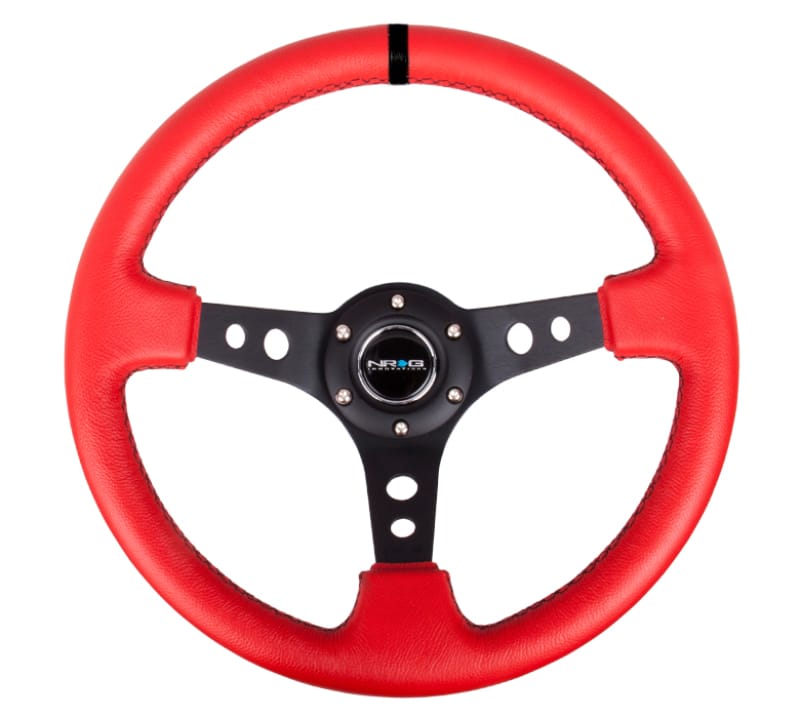 NRG — NRG Reinforced Steering Wheel (350mm / 3in. Deep) Red Suede w/Blk Circle Cutout Spokes