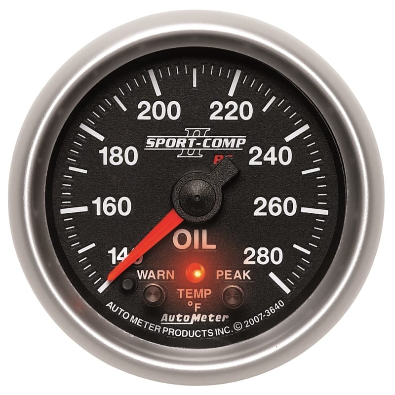 AutoMeter — Autometer Sport-Comp II 52.4mm 140-280 Deg F Oil Temperature Peak & Warn w/ Electronic Control Gauge
2-1/16" OIL TEMP, 14