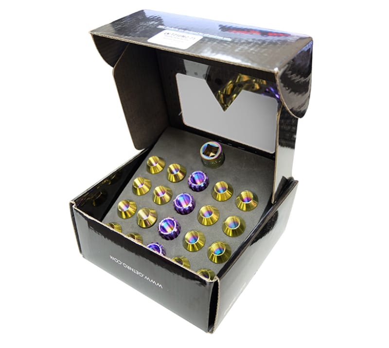 NRG — NRG 200 Series M12 X 1.5 Titanium Lug Nut Set - 21 Pc w/Lock Key Socket - Neochrome