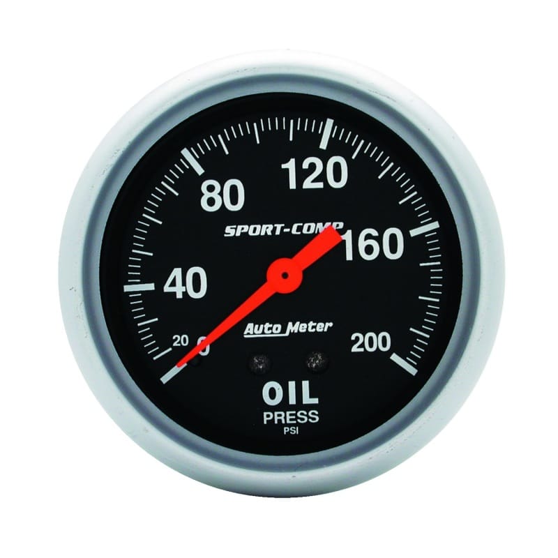 AutoMeter — Autometer 2-5/8in 200 PSI Mechanical Sport-Comp Oil Pressure Gauge
2-5/8" OIL PRESS, 0-