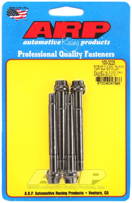 ARP — ARP 5/16-24 X 3.250 black 12pt water pump pulley w/ 2.000in fan spacer stud kit