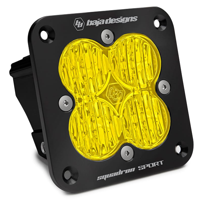 Baja Designs — Baja Designs Squadron Sport Black Wide Cornering Pattern Flush Mount LED Light Pod - Amber