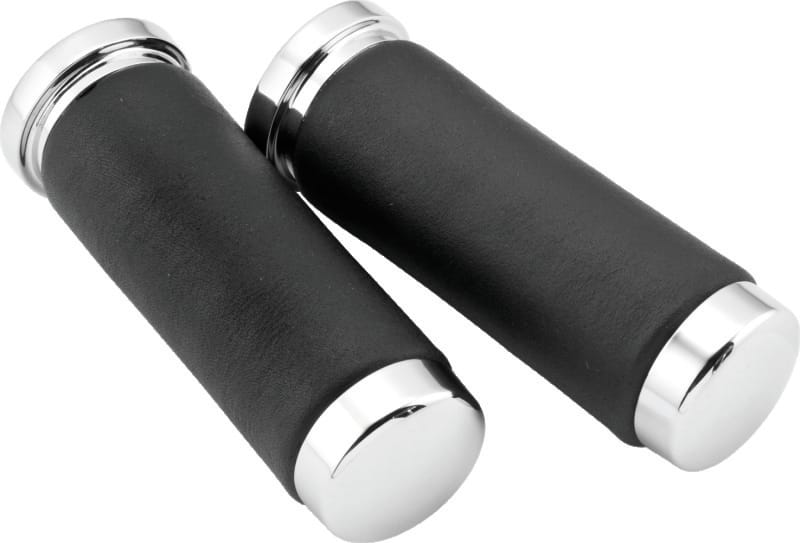 Bikers Choice — Bikers Choice Chrome / Leather 1 Inch Grips Universal Pr