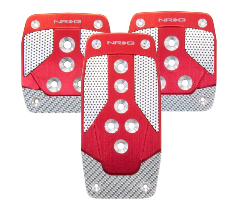 NRG — NRG Aluminum Sport Pedal M/T - Red w/Silver Carbon