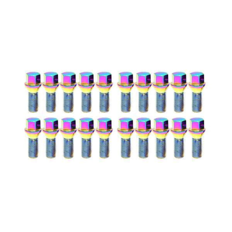 Wheel Mate — Wheel Mate Mevius Lug Bolt Set of 20 - Neon Chrome 14x1.25 27mm Cone 60 DEG TAP