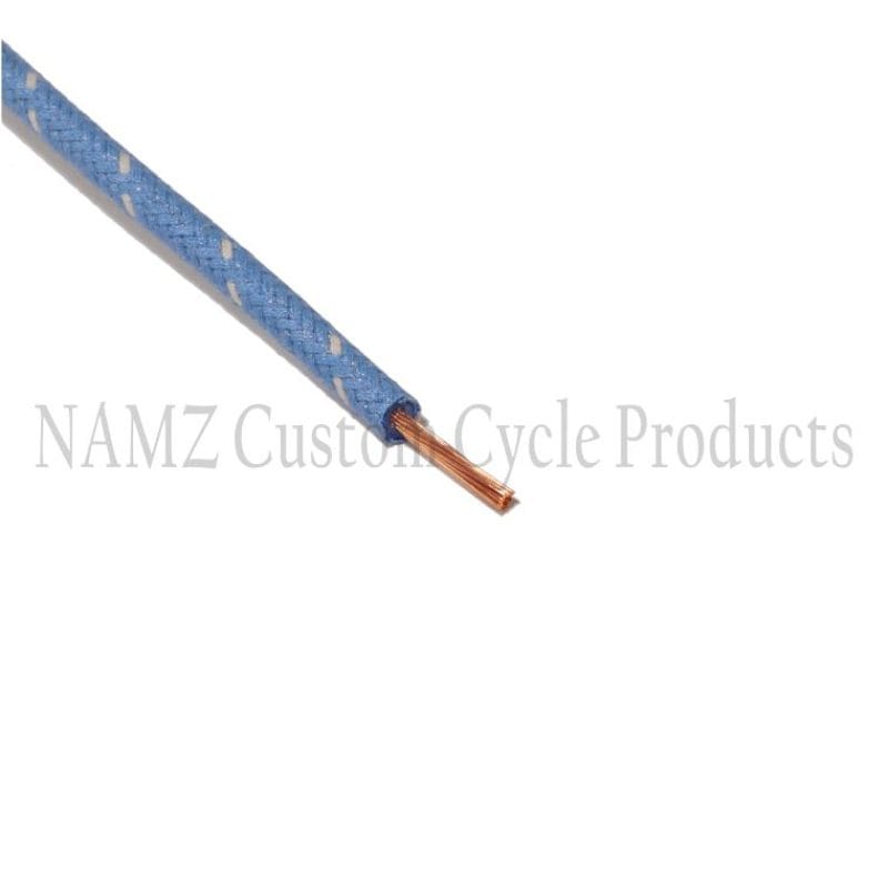 NAMZ — NAMZ OEM Color Cloth-Braided Wire 25ft. Pack 16g - Blue w/White Tracer
