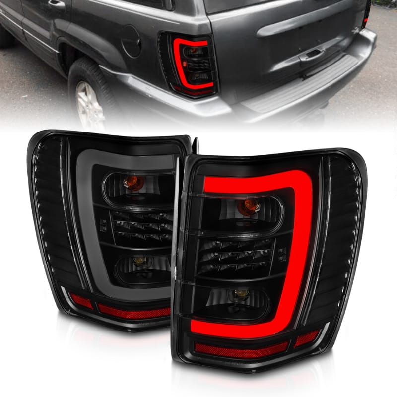 ANZO — ANZO 1999-2004 Jeep Grand Cherokee LED Tail Lights w/ Light Bar Black Housing Smoke Lens