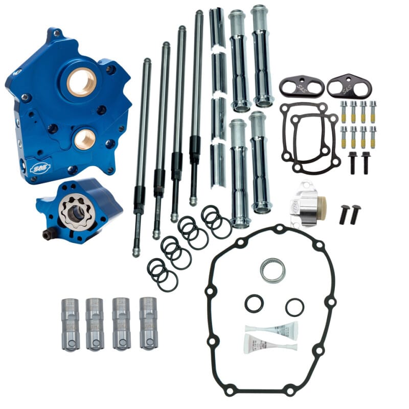 S&S Cycle — S&S Cycle 2017+ M8 WC Model Cam Chest Kit w/o Cam - Chrm Pushrod Tubes & Chain Tensioner - Incl. VVT