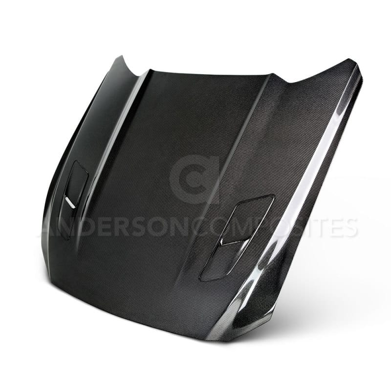 Anderson Composites — Anderson Composites 2015-2017 Ford Mustang Double Sided Carbon Fiber Type-OE Style Hood