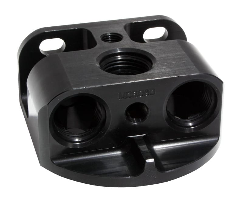 Moroso — Moroso Oil Filter Adapter - Remote Mount - Front Port - 13/16in-16 & 3/4in-16 22mm Thread