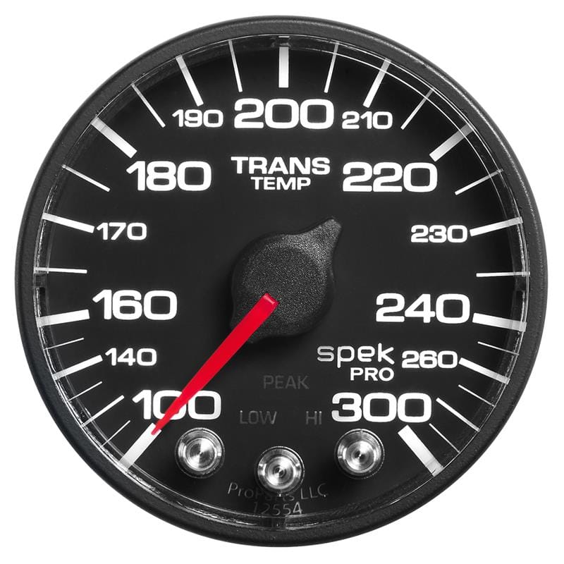 AutoMeter — GAUGE, TRANS TEMP, 2 1/16", 300?F, STEPPER MOTOR W/PEAK & WRN, BLK/BLK, SPEK-PRO