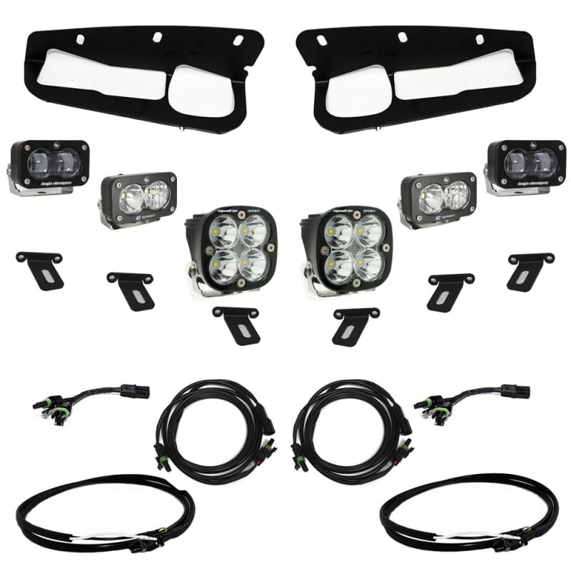 Baja Designs — Baja Designs 21-22 Ford Bronco w/Steel Bumper S2 SAE Sportsmen Fog Pkt Light Kit w/Upfitter - Clear