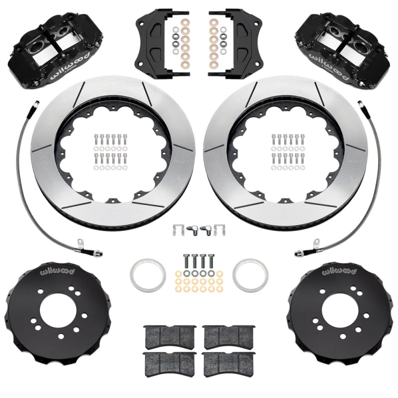 Wilwood — Wilwood 99-02 Nissan Skyline Superlite 6R Front BBK w/ 14in Slotted Rotors & Flexlines - Black
