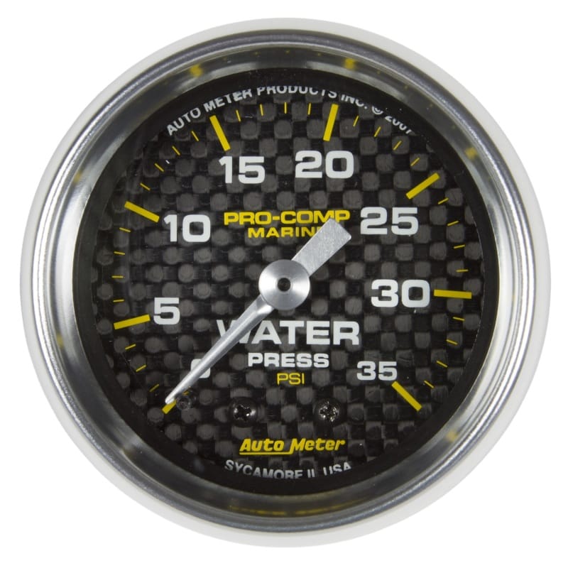 AutoMeter — Autometer Marine Carbon Fiber 2-1/16in 35 PSI Mechanical Water Pressure Gauge
GA 2" WP 35PSI M MCF