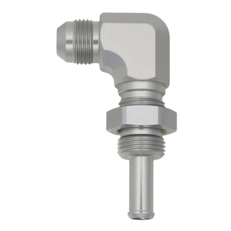 DeatschWerks — DeatschWerks 8AN Male Flare to 90-Degree 3/8in Single Hose Barb - Anodized DW Titanium
Lines & Fittings