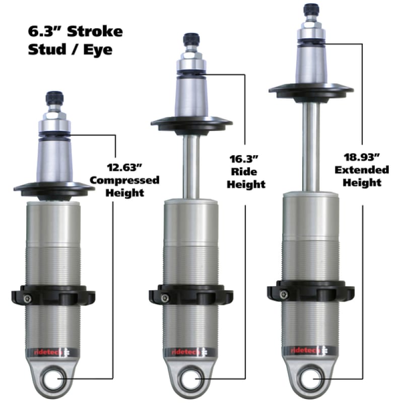 Ridetech — Ridetech Anodized HQ Coilover Shock Single Adjustable 6.3in Stroke / 2in Stud Mount - Single
HQ CO 6.3" 2" Stud