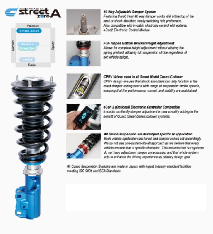 Cusco — Cusco 2023+ Toyota Prius 5th Gen (MXWH60) Street Zero-A Coilover Kit (Rear Upper Mount Not Included)