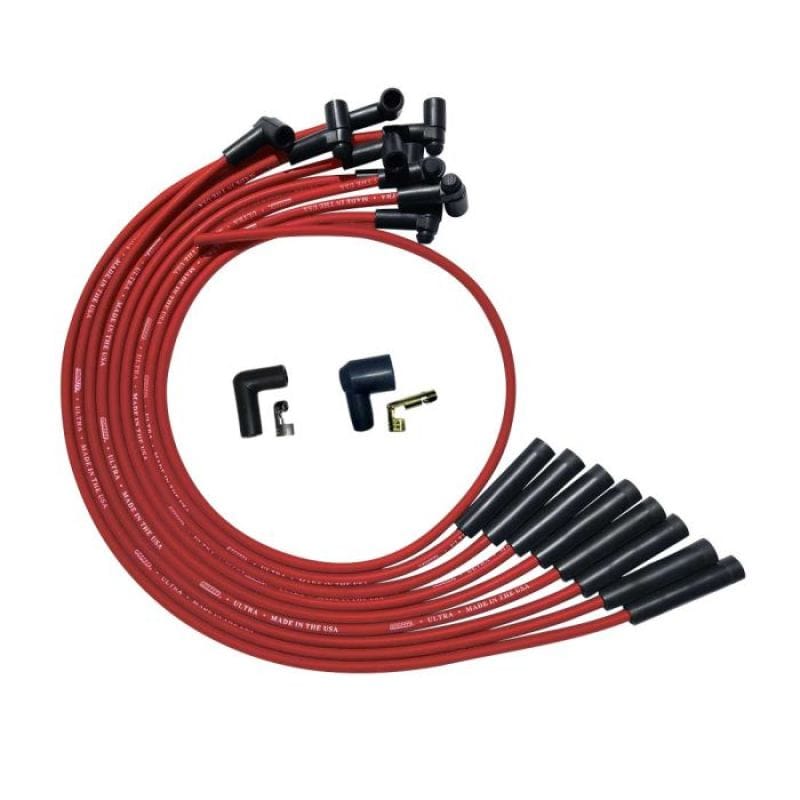 Moroso — Moroso BBC Over Valve Cover Straight Plug Ends HEI Ultra Spark Plug Wire Set - Red