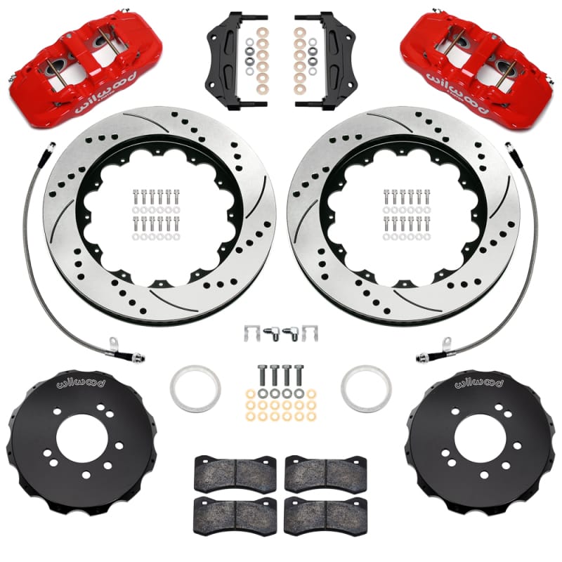 Wilwood — Wilwood 99-02 Nissan Skyline Aerolite 6R Front BBK w/ 14.00in D/S Rotors & Flexlines - Red