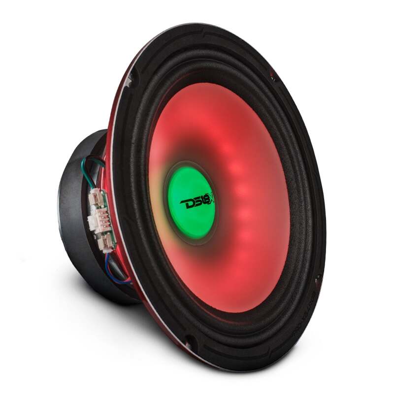 DS18 — DS18 8in 275 Watts RMS 4 ohm Mid Range Loudspeaker w/ Translucent Dust Cap and Cone w/RGB LED Lights