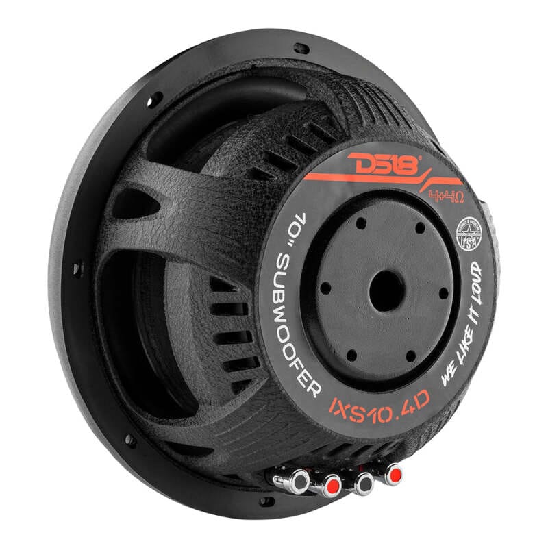 DS18 — DS18 10in 600 Watts RMS 4 ohm DVC Shallow Mount Fiber Glass Subwoofer IXS Series