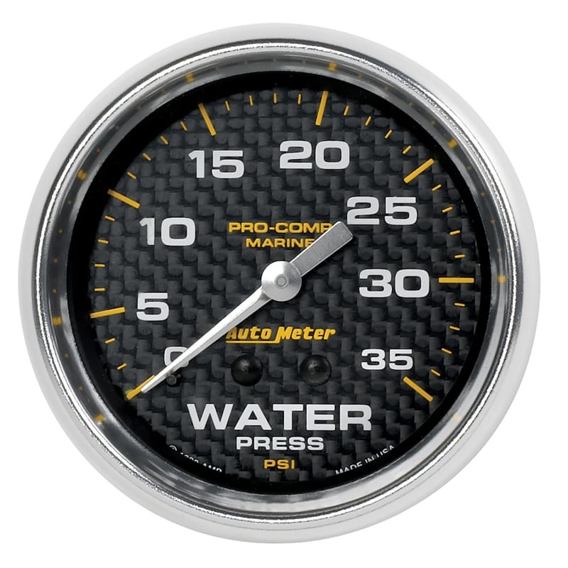 AutoMeter — Autometer Marine Carbon Fiber Mechanical 2-5/8in 0-35PSI Water Pressure Gage
GA 2.6" WP 35 M MCF