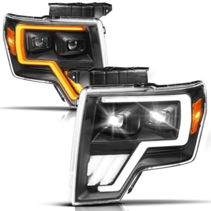 ANZO — ANZO 09-14 Ford F-150 (Factory Halogen Model ONLY) Full LED Proj Headlights Init/SeqSig Black - Pair