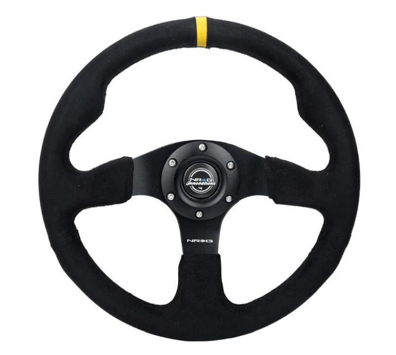 NRG — NRG Reinforced Steering Wheel (350mm/ 3in. Deep) Alcantara w/ Yellow Center w/ Black Stitch