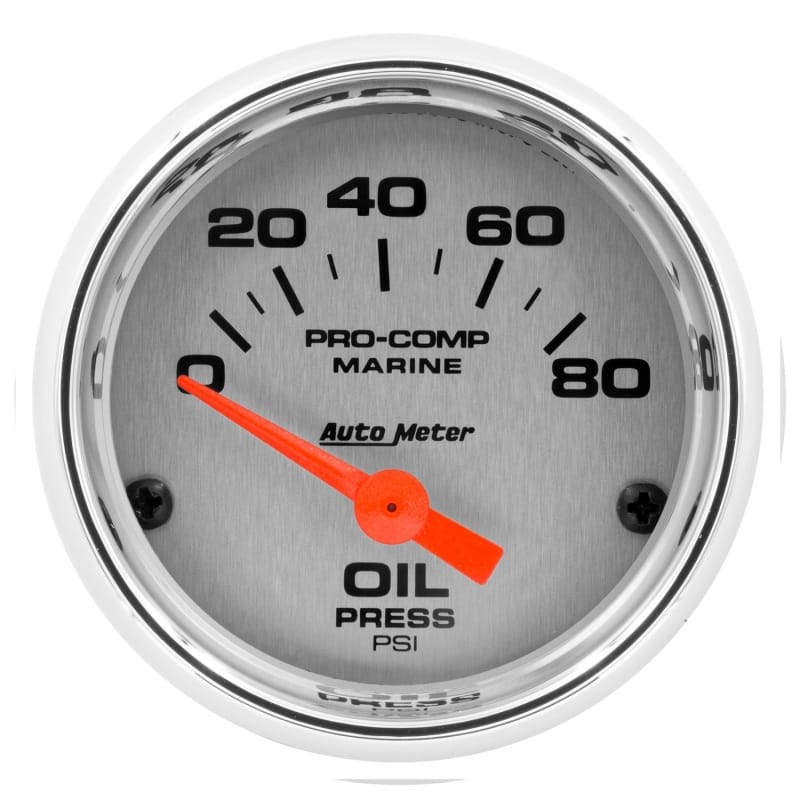 AutoMeter — Autometer Marine Chrome Ultra-Lite 2-1/16in 80PSI Electric Oil Pressure Gauge
GA 2" OILP 80PSI MC