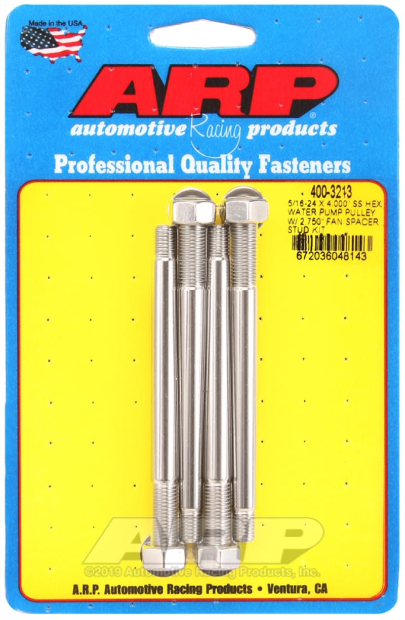 ARP — ARP 5/16-24 X 4.000 SS Hex Water Pump Pulley w/ 2.750in Fan Spacer Stud Kit