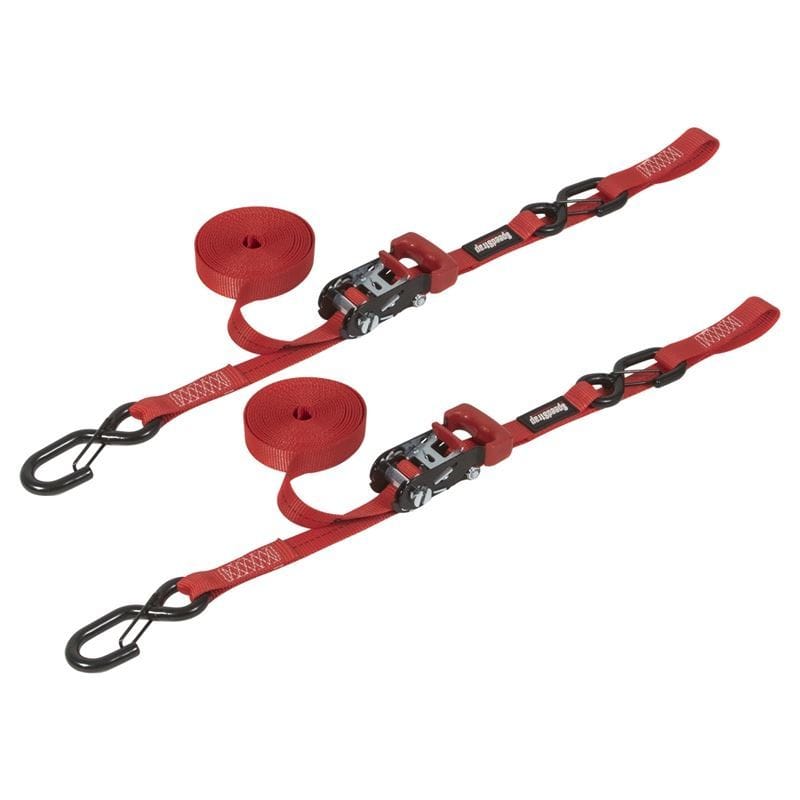 SpeedStrap — SpeedStrap 1In x 15Ft Ratchet Tie Down w/ Snap FtSFt Hooks Soft Tie (2 Pack) - Red