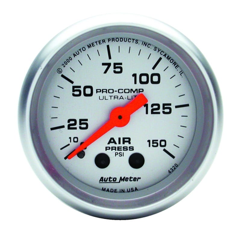 AutoMeter — Autometer Ultra-Lite 2-1/16in 0-150 PSI Mechanical Air Pressure Gauge
2" AIR PRESS, 0-150