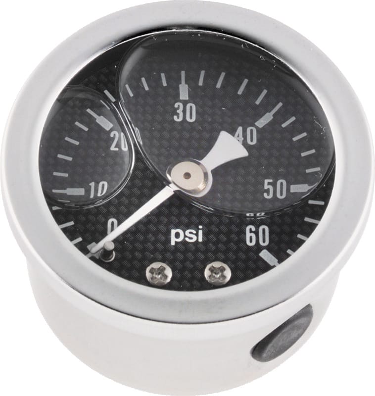 Bikers Choice — Bikers Choice 0-60 PSI Oil Pressure Gauge Carbon Face Stainless Bezel Liquid Filled Universal Custom