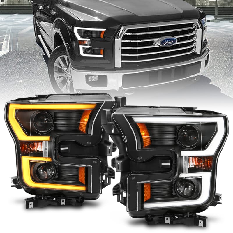ANZO — ANZO 2015-2017 Ford F-150 Projector Headlights w/ Plank Style Switchback Black w/ Amber
Head Light Set
HdLtSet