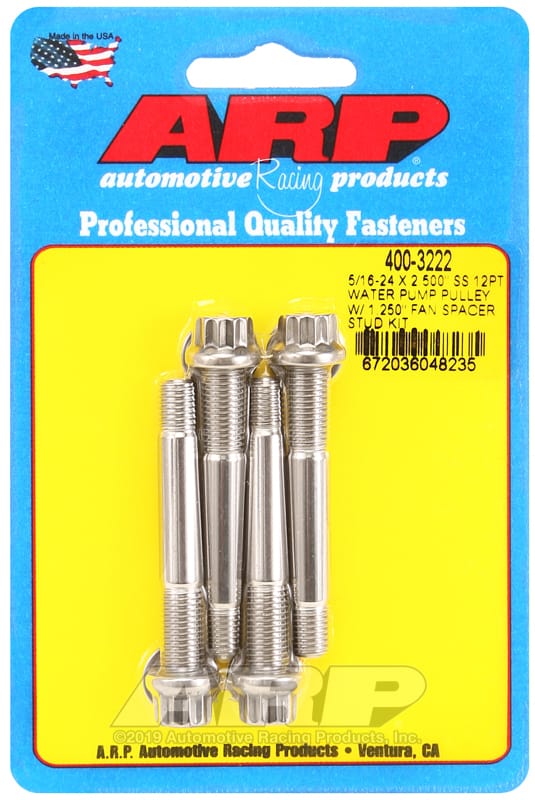 ARP — ARP 5/16-24 X 2.500 SS 12pt water pump pulley w/ 1.250in fan spacer stud kit