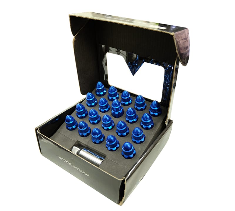 NRG — NRG 500 Series M12 X 1.5 Bullet Shape Steel Lug Nut Set - 21 Pc w/Lock Key - Blue