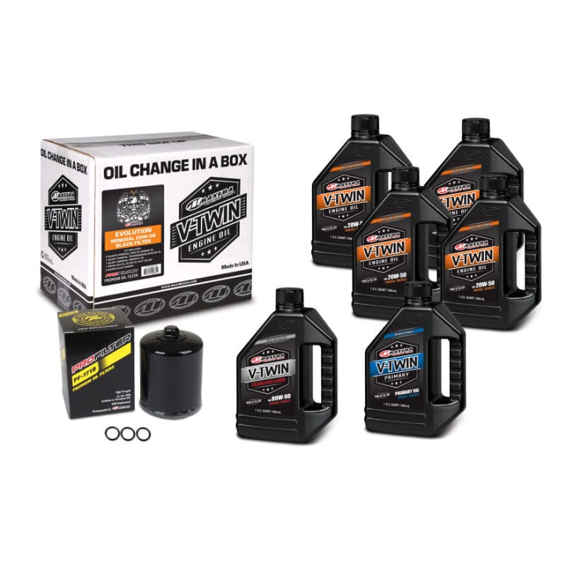 Maxima — Maxima V-Twin Oil Change Kit Mineral w/Black Filter Evolution