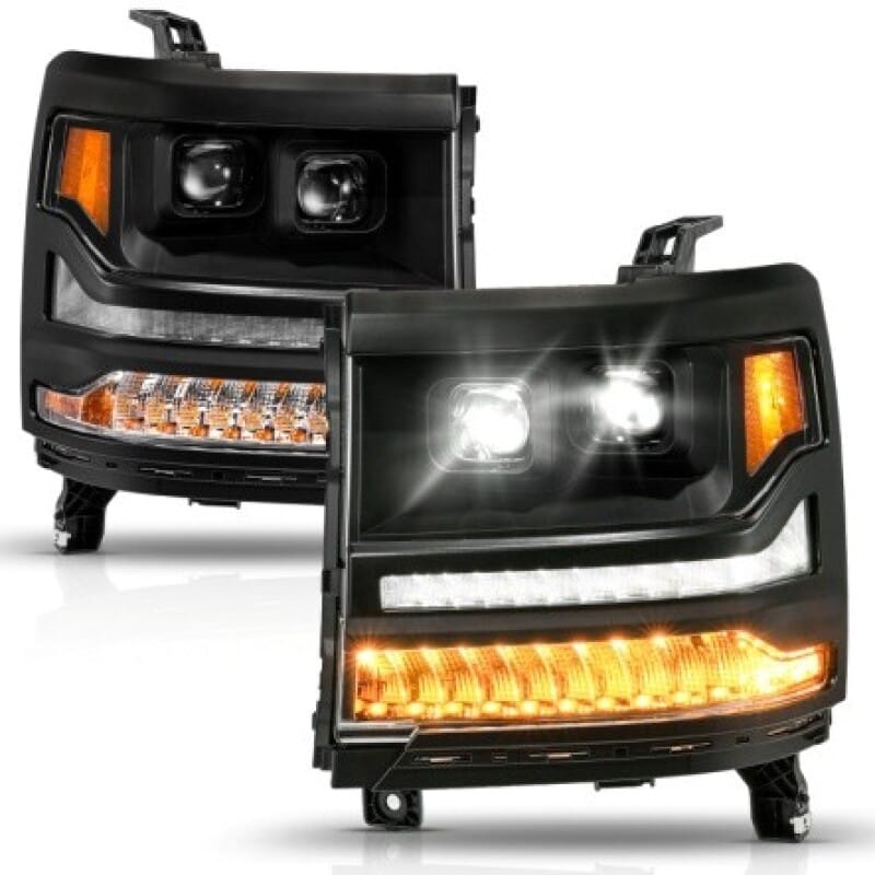 ANZO — ANZO 16-18 Chevy Silverado 1500 (Factory HID Models ONLY) Full LED Proj Headlights Black - Pair